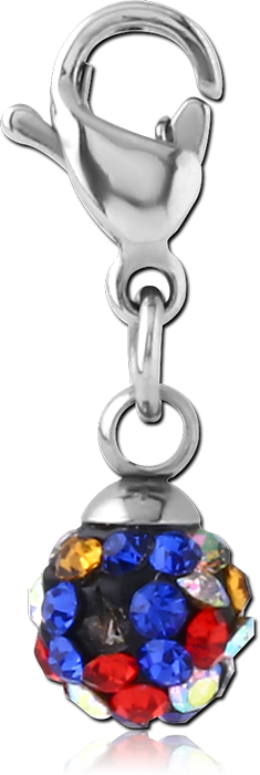 SURGICAL STEEL EPOXY COATED CRYSTALINE CHARM WITH LOBSTER LOCKER - BALL