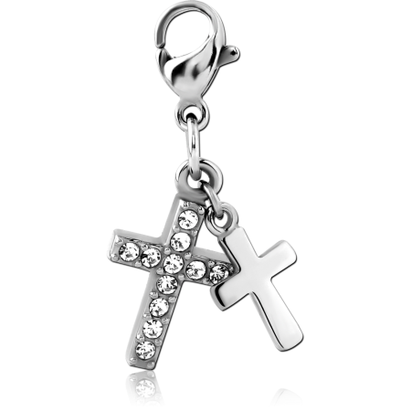 SURGICAL STEEL JEWELED CHARM WITH LOBSTER LOCKER - CROSS