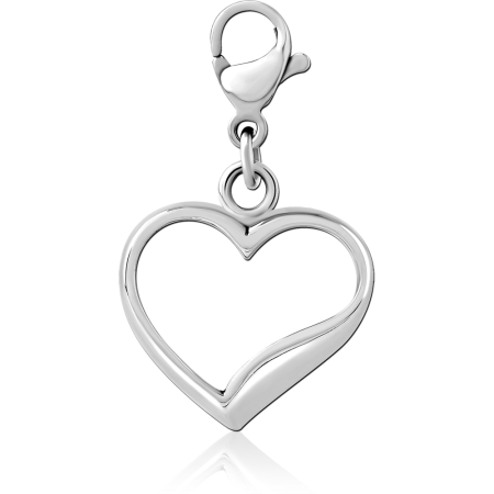 SURGICAL STEEL DANGLE CHARM WITH LOBSTER CLASP OPEN HEART OUTLINE