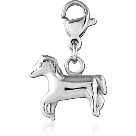 SURGICAL STEEL DANGLE CHARM WITH LOBSTER CLASP STANDING HORSE SILHOUETTE