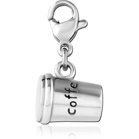 SURGICAL STEEL DANGLE CHARM WITH LOBSTER CLASP TAKEOUT COFFEE CUP