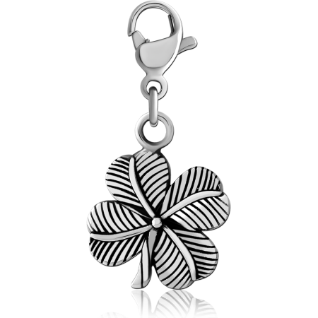 SURGICAL STEEL DANGLE CHARM WITH LOBSTER CLASP FOUR LEAF CLOVER
