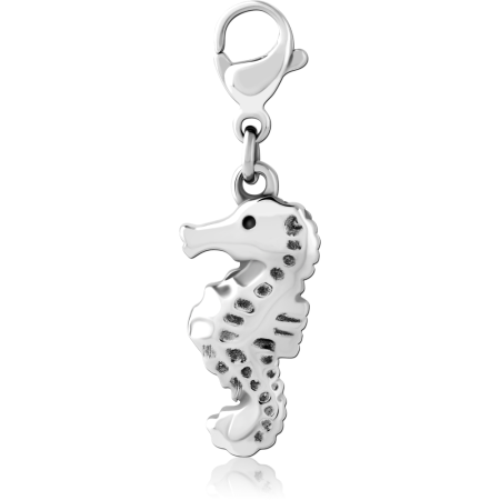 SURGICAL STEEL DANGLE CHARM WITH LOBSTER CLASP DETAILED SEAHORSE PROFILE