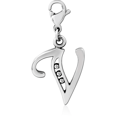 SURGICAL STEEL JEWELED CHARM WITH LOBSTER LOCKER - V