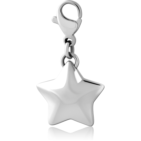 SURGICAL STEEL DANGLE CHARM WITH LOBSTER CLASP DOMED STAR SHAPE
