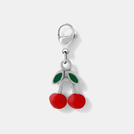 SURGICAL STEEL CHARM ENAMEL RED CHERRIES DANGLE WITH LOBSTER CLASP