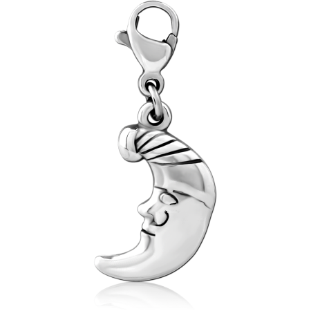 SURGICAL STEEL CHARM CRESCENT MOON FACE WITH LOBSTER CLASP