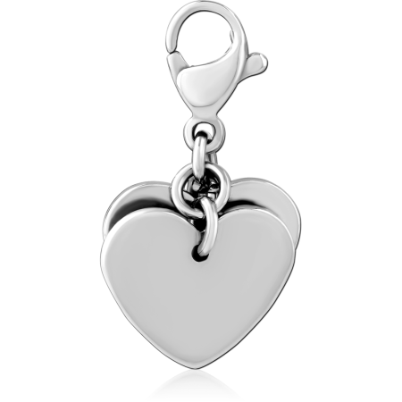 SURGICAL STEEL DOUBLE HEART CHARM WITH LOBSTER CLASP