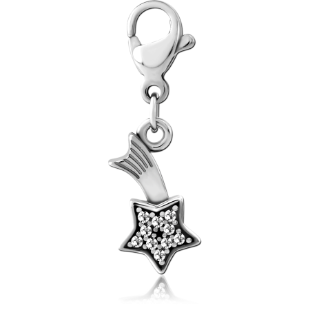 SURGICAL STEEL JEWELED SHOOTING STAR CHARM WITH LOBSTER CLASP