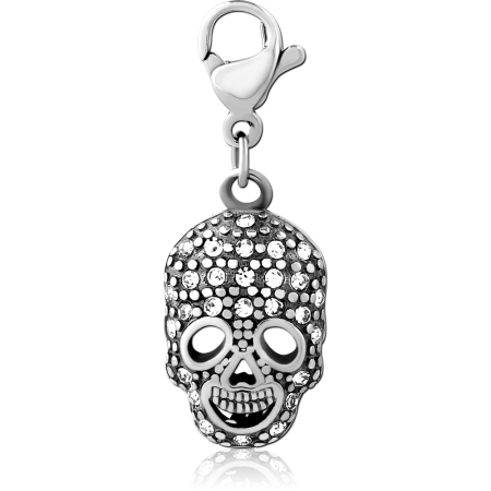 SURGICAL STEEL JEWELED SKULL CHARM WITH LOBSTER CLASP