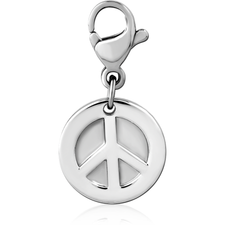 SURGICAL STEEL PEACE SIGN DISC CHARM WITH LOBSTER CLASP