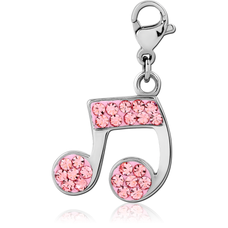 SURGICAL STEEL MUSIC NOTE CHARM PINK GEMS WITH LOBSTER CLASP
