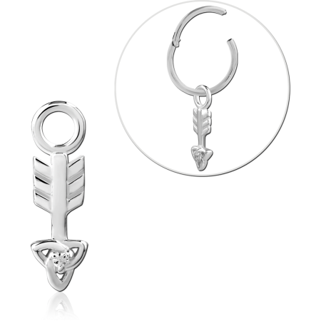 STERLING SILVER 925 SLIDING CHARM ARROW WITH CLEAR GEM FOR HINGED SEGMENT RING