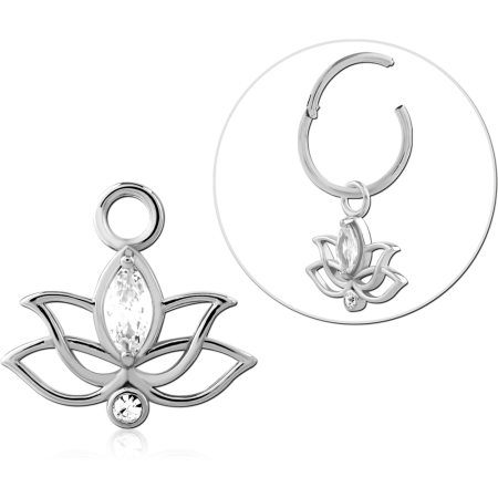 STERLING SILVER 925 SLIDING CHARM LOTUS FLOWER MARQUISE AND ROUND GEMS