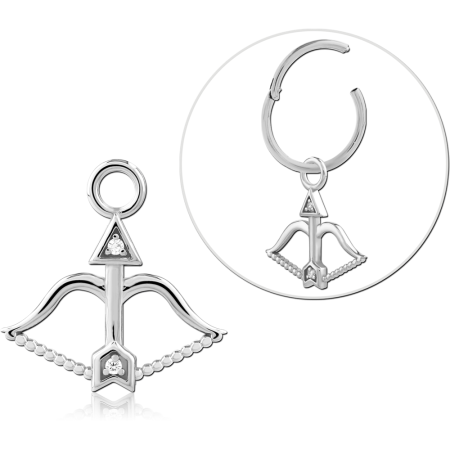 STERLING SILVER 925 SLIDING CHARM GEOMETRIC CROSSBOW WITH BEADED DRAPE GEMS