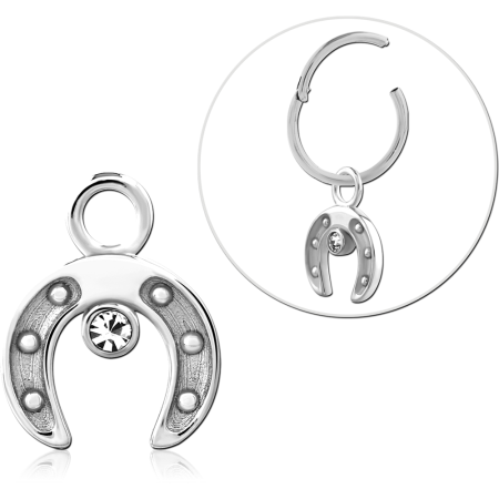 STERLING SILVER 925 SLIDING CHARM HORSESHOE WITH SINGLE CLEAR GEM