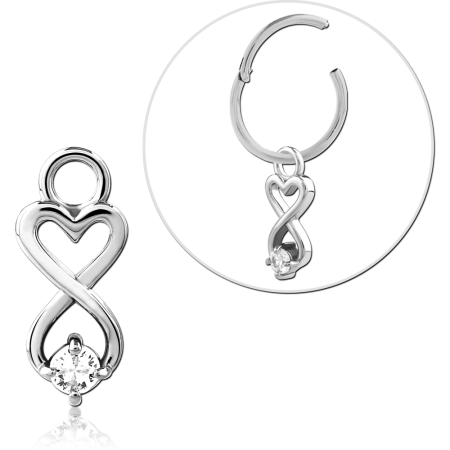 STERLING SILVER 925 SLIDING CHARM INFINITY HEART WITH ROUND CLEAR GEM