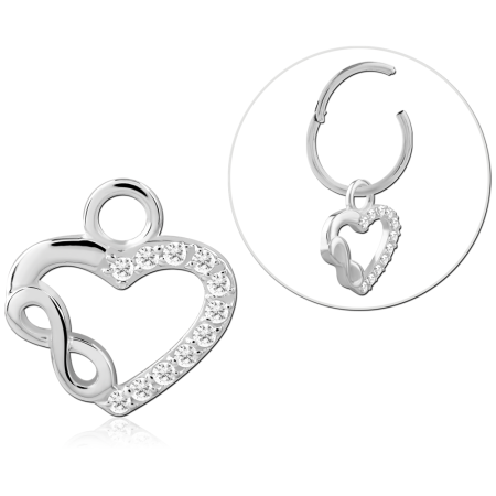 STERLING SILVER 925 SLIDING CHARM HEART WITH INFINITY AND PAVE CLEAR GEMS