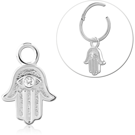 STERLING SILVER 925 SLIDING CHARM HAMSA HAND WITH EYE AND GEM