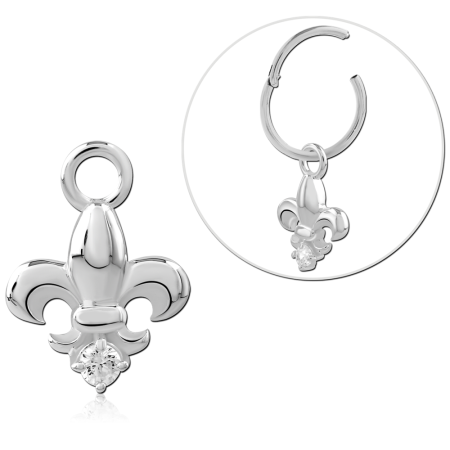 STERLING SILVER 925 SLIDING CHARM FLEUR DE LIS WITH ROUND GEM