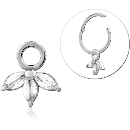 STERLING SILVER 925 SLIDING CHARM TRIPLE MARQUISE LEAF GEM CLUSTER DESIGN