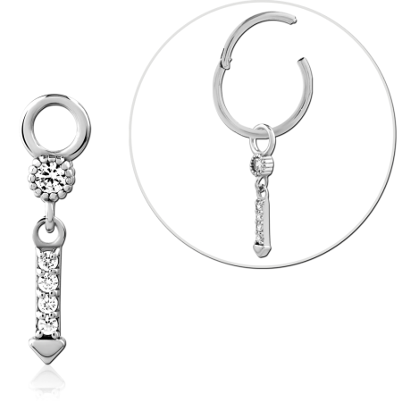 STERLING SILVER 925 SLIDING CHARM BEADED DANGLE BAR WITH THREE CLEAR GEMS