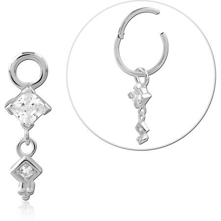STERLING SILVER 925 SLIDING CHARM DOUBLE PRINCESS GEM DANGLE