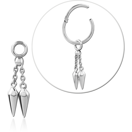 STERLING SILVER 925 SLIDING CHARM DOUBLE SPIKE CHAIN DANGLES