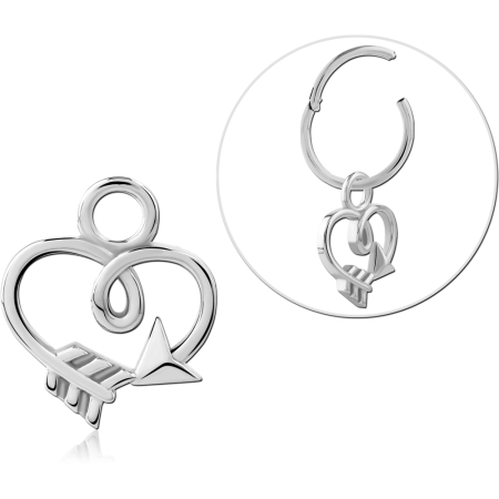 STERLING SILVER 925 SLIDING CHARM OPEN HEART WITH ARROW