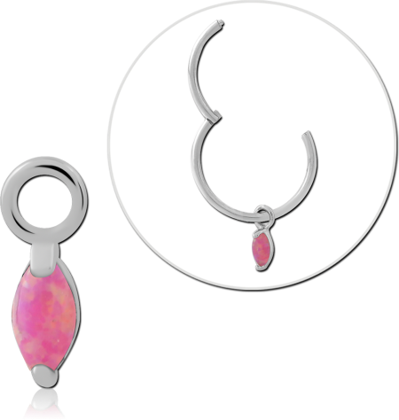 STERLING SILVER 925 SLIDING CHARM MARQUISE PINK OPAL DANGLE