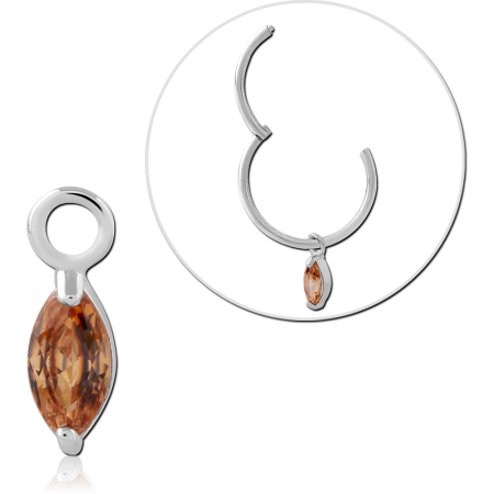 STERLING SILVER 925 SLIDING CHARM MARQUISE CHAMPAGNE GEM DANGLE