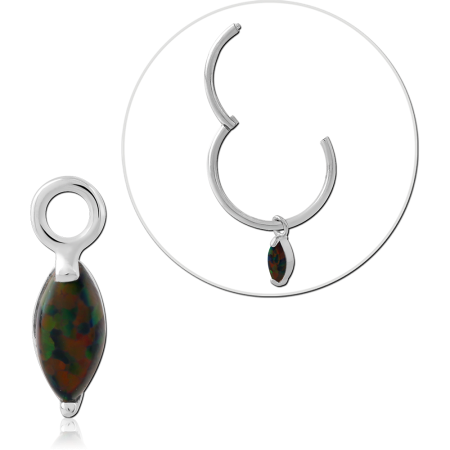 STERLING SILVER 925 SLIDING CHARM MARQUISE MULTICOLOR OPAL DANGLE
