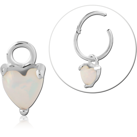 STERLING SILVER 925 SLIDING CHARM HEART WHITE OPAL DANGLE