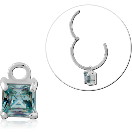 STERLING SILVER 925 SLIDING CHARM SQUARE PRINCESS CUT BLUE GEM DANGLE