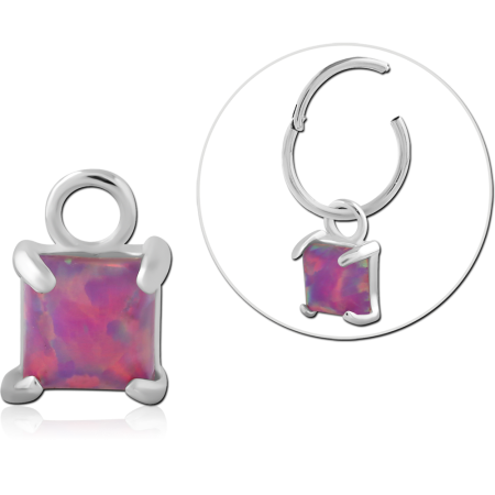 STERLING SILVER 925 SLIDING CHARM SQUARE PINK OPAL DANGLE