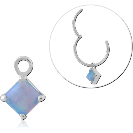 STERLING SILVER 925 SLIDING CHARM DIAMOND SHAPE BLUE OPAL DANGLE