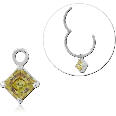 STERLING SILVER 925 SLIDING CHARM DIAMOND SHAPE YELLOW GEM DANGLE