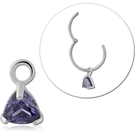 STERLING SILVER 925 SLIDING CHARM TRIANGLE PURPLE GEM DANGLE