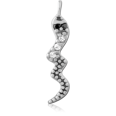 STERLING SILVER 925 CHARM WAVY SERPENTINE DOTTED TEXTURE WITH CLEAR GEM ACCENTS