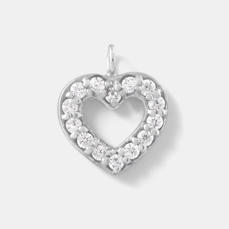 STERLING SILVER 925 CHARM OPEN HEART OUTLINE WITH CLEAR GEM BORDER DANGLE