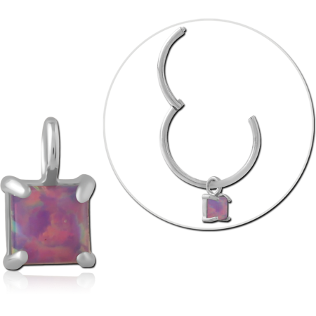 STERLING SILVER 925 CHARM SQUARE PINK OPAL PRONG SET DANGLE WITH BAIL