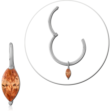 STERLING SILVER 925 CHARM MARQUISE ORANGE GEM DROP DANGLE WITH LOOP BAIL