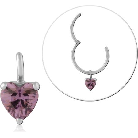 STERLING SILVER 925 CHARM HEART CUT PINK GEM DANGLE PRONG SET