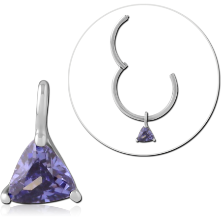 STERLING SILVER 925 CHARM TRILLION CUT PURPLE GEM DANGLE PRONG SET