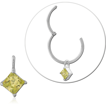 STERLING SILVER 925 CHARM WITH YELLOW SQUARE GEM DANGLE