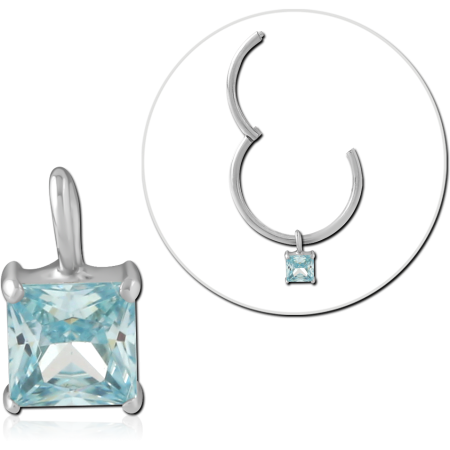 STERLING SILVER 925 CHARM PRINCESS CUT LIGHT BLUE GEM DANGLE PRONG SET