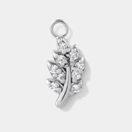 STERLING SILVER 925 CHARM LEAF BRANCH CLEAR GEMS DANGLE PRONG SET