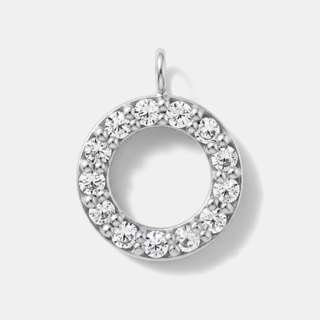 STERLING SILVER 925 CHARM OPEN CIRCLE HALO CLEAR GEMS DANGLE PRONG SET