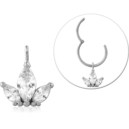 STERLING SILVER 925 CHARM TRIPLE MARQUISE CLEAR GEMS DANGLE FAN CLUSTER