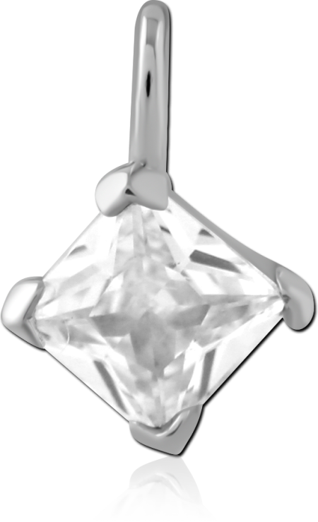 STERLING SILVER 925 CHARM SQUARE PRONG-SET CLEAR GEM DANGLE DROP